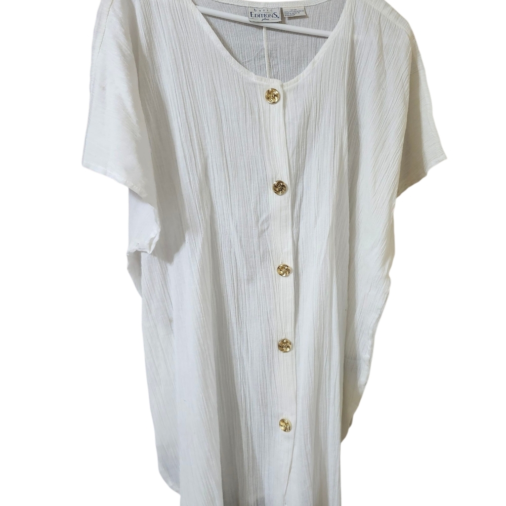 Basic Editions Vintage Button Down Cap Short Slee… - image 1